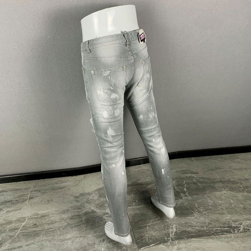 Men'S Fashion Grey Jeans - Fashionable new men's jeans, torn, washed,