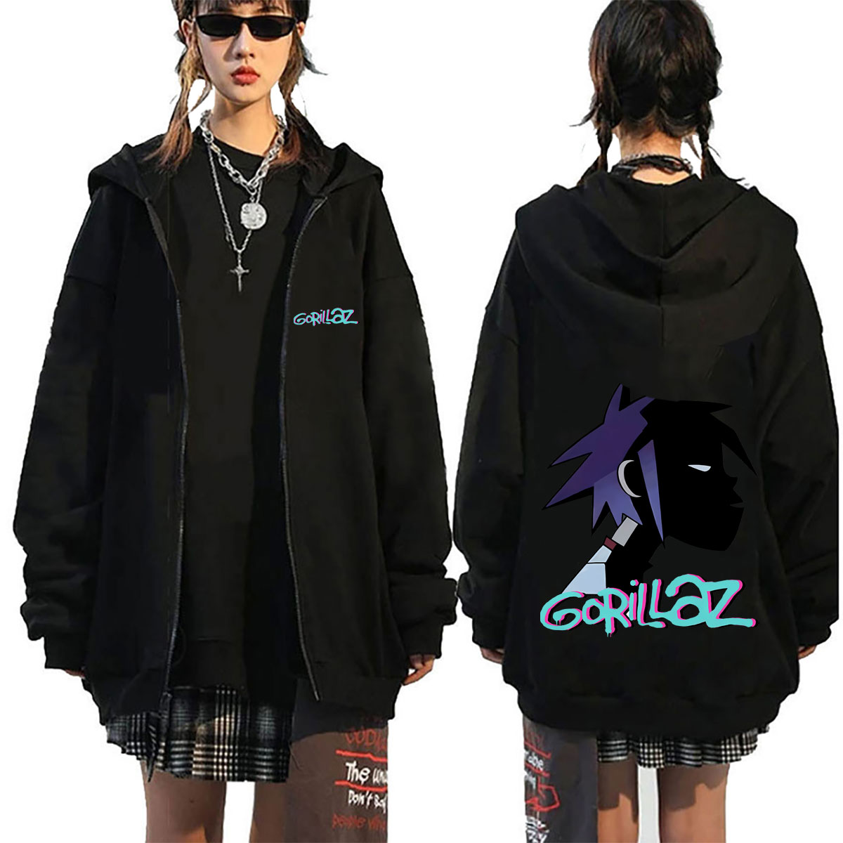 Rock Band Gorillaz Face Graphi - đánh giá và giá Mens Fashion Zip Up Hoodies